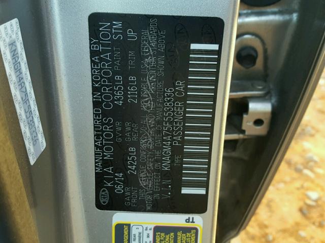 KNAGM4A75F5538336 - 2015 KIA OPTIMA LX GRAY photo 10