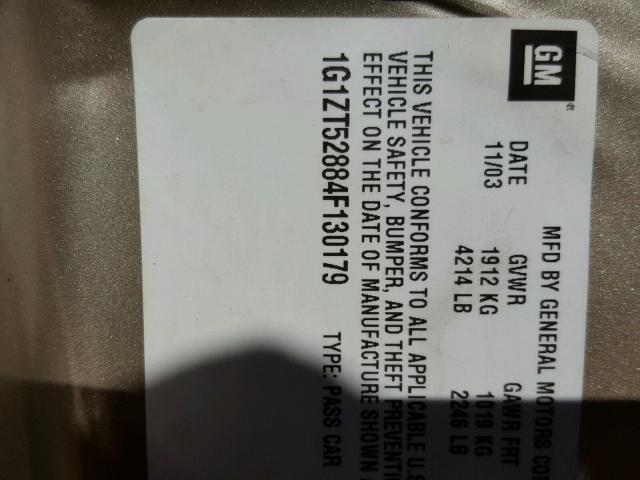 1G1ZT52884F130179 - 2004 CHEVROLET MALIBU LS 金色 照片 10