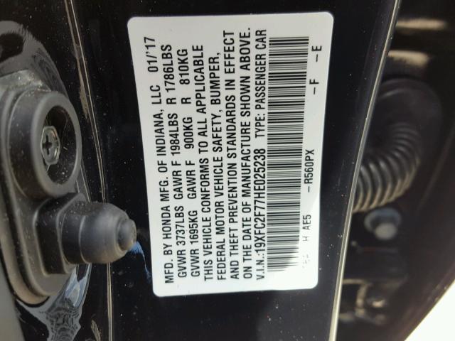 19XFC2F77HE025238 - 2017 HONDA CIVIC EX 黑色 照片 10