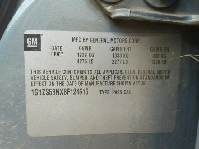 1G1ZS58NX8F124616 - 2008 CHEVROLET MALIBU LS Boz foto 10