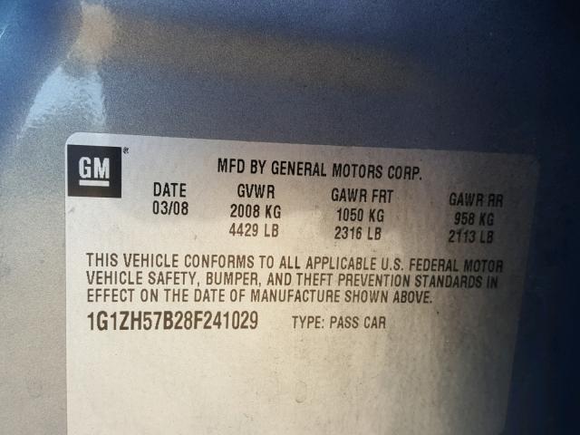 1G1ZH57B28F241029 - 2008 CHEVROLET MALIBU 1LT SILVER photo 10