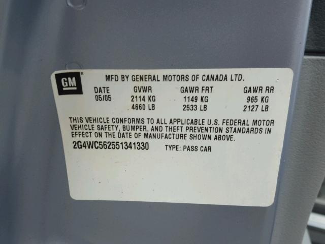 2G4WC562551341330 - 2005 BUICK LACROSSE C SILVER photo 10