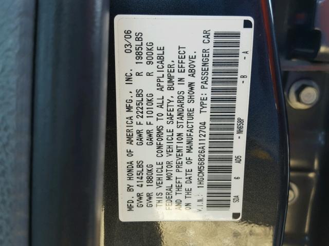 1HGCM56826A112704 - 2006 HONDA ACCORD EX GRAY photo 10