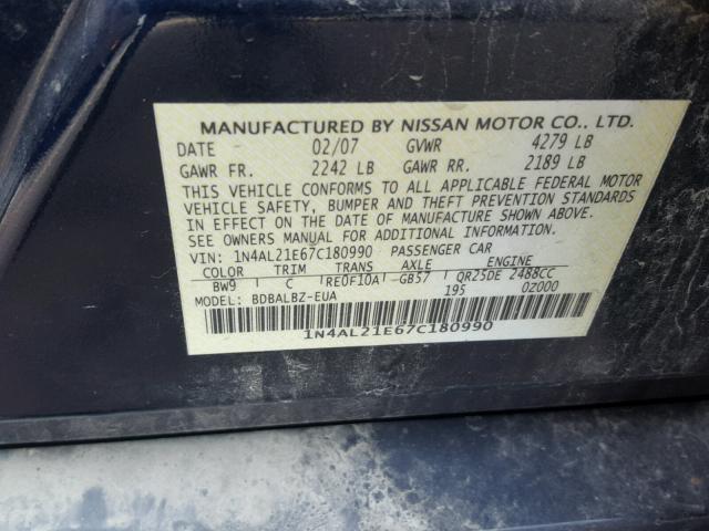 1N4AL21E67C180990 - 2007 NISSAN ALTIMA 2.5 BLUE photo 10