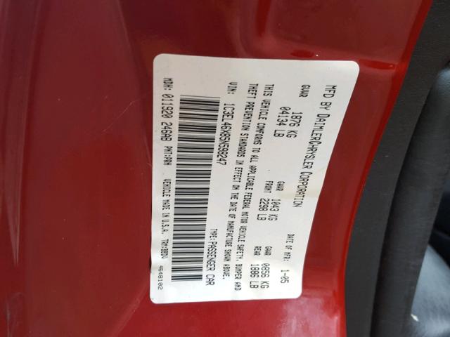 1C3EL46X85N598247 - 2005 CHRYSLER SEBRING RED photo 10