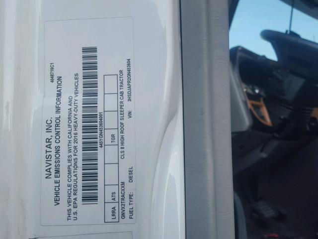 3HSDJAPR2GN453604 - 2016 INTERNATIONAL PROSTAR أبيض صورة 10