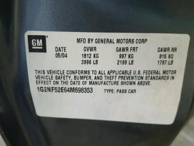 1G2NF52E64M698353 - 2004 PONTIAC GRAND AM S ნაცრისფერი ფოტო 10