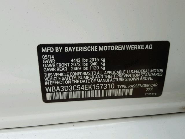 WBA3D3C54EK157310 - 2014 BMW 328 D WHITE photo 10
