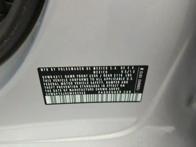 3VWDP7AJ6CM393322 - 2012 VOLKSWAGEN JETTA SE Gümüş foto 10