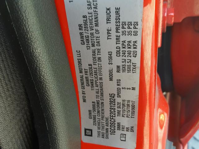 1GCDSCFE2C8128245 - 2012 CHEVROLET COLORADO L RED photo 10