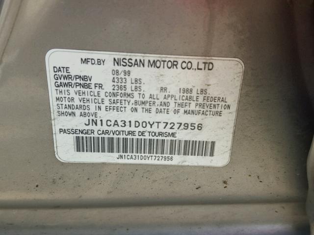 JN1CA31D0YT727956 - 2000 NISSAN MAXIMA SILVER photo 10