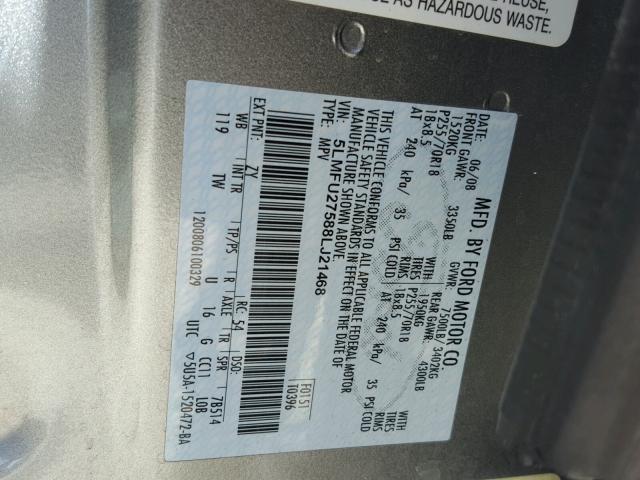 5LMFU27588LJ21468 - 2008 LINCOLN NAVIGATOR Szary zdjęcie 10