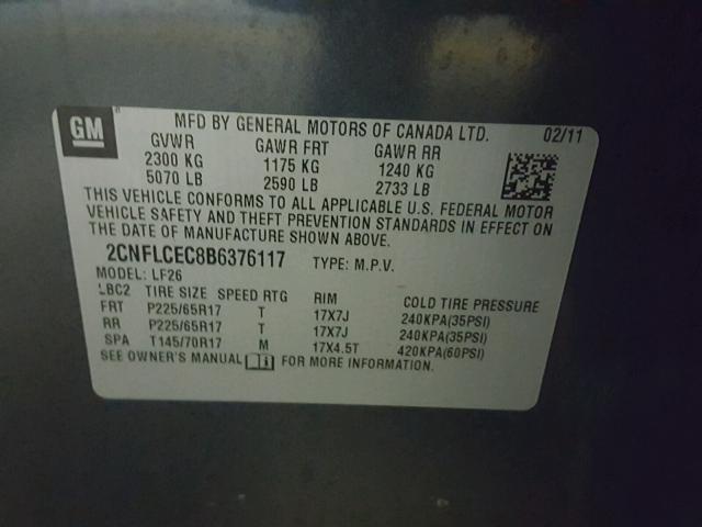 2CNFLCEC8B6376117 - 2011 CHEVROLET EQUINOX LS CHARCOAL photo 10