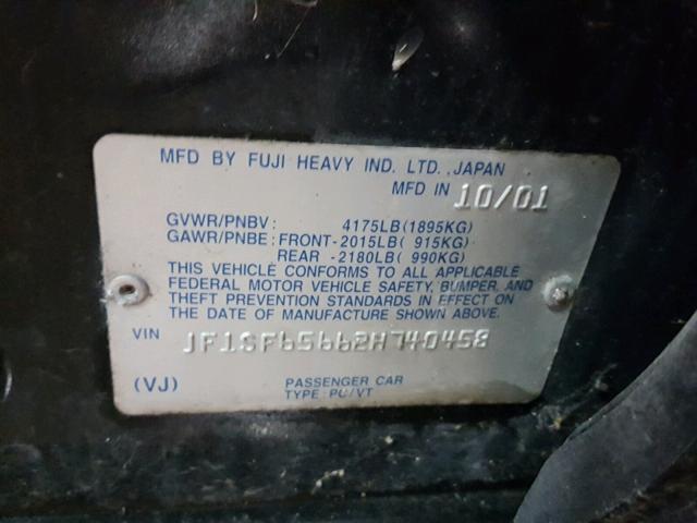 JF1SF65662H740458 - 2002 SUBARU FORESTER S 黑色 照片 10