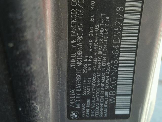 WBAGN63584DS52178 - 2004 BMW 7 SERIES GRAY photo 10