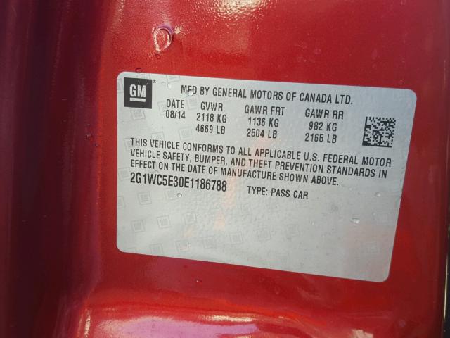 2G1WC5E30E1186788 - 2014 CHEVROLET IMPALA LIM RED photo 10