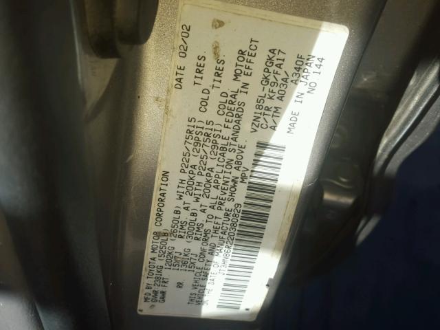 JT3HN86R220380829 - 2002 TOYOTA 4RUNNER GOLD photo 10