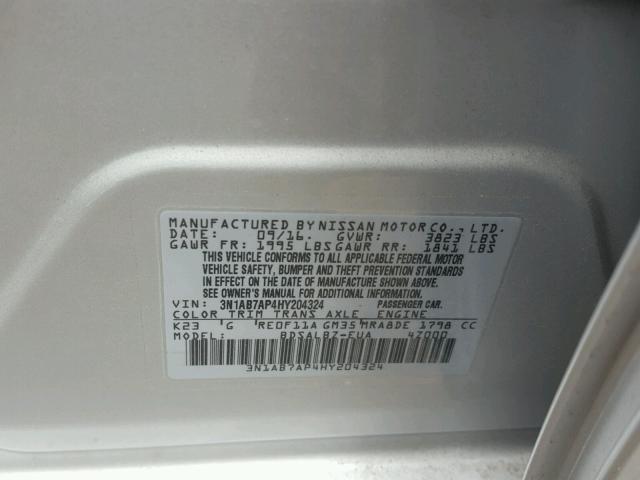 3N1AB7AP4HY204324 - 2017 NISSAN SENTRA S SILVER photo 10