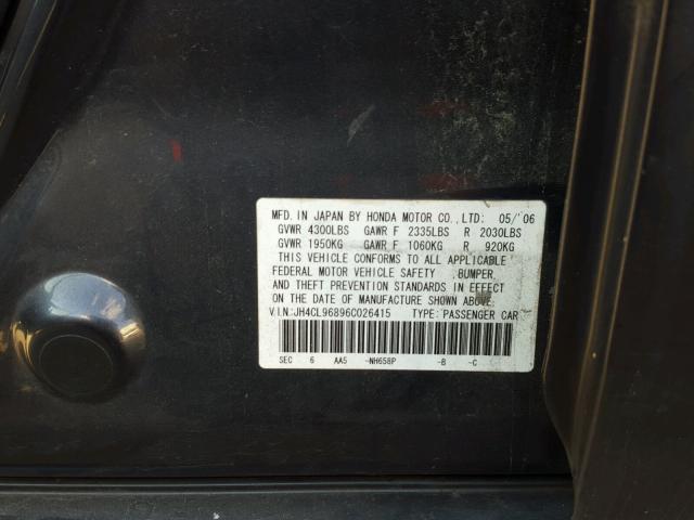 JH4CL96896C026415 - 2006 ACURA TSX GRAY photo 10