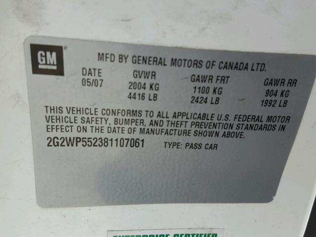 2G2WP552381107061 - 2008 PONTIAC GRAND PRIX WHITE photo 10