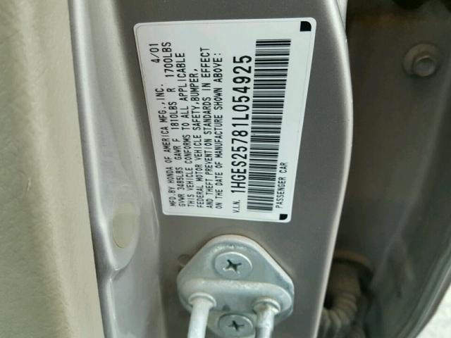 1HGES25781L054925 - 2001 HONDA CIVIC EX 棕色 照片 10