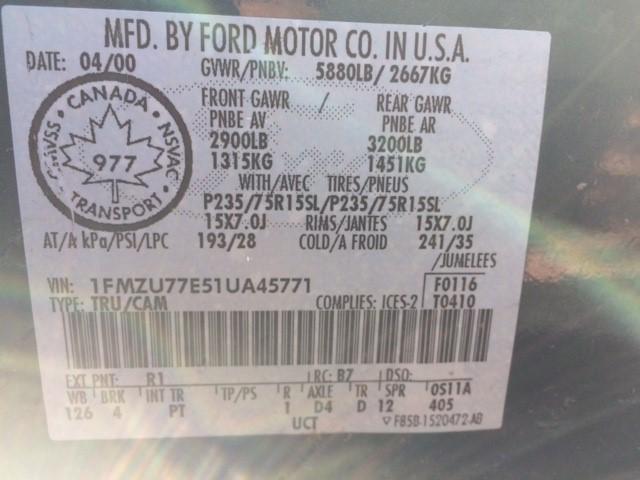 1FMZU77E51UA45771 - 2001 FORD EXPLORER S BLUE photo 9