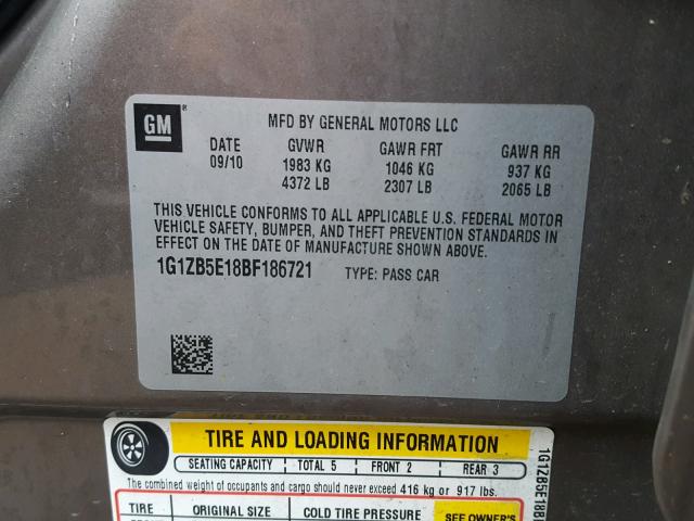 1G1ZB5E18BF186721 - 2011 CHEVROLET MALIBU LS Boz foto 10