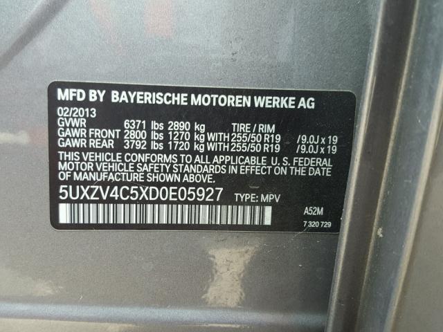 5UXZV4C5XD0E05927 - 2013 BMW X5 XDRIVE3 GRAY photo 10