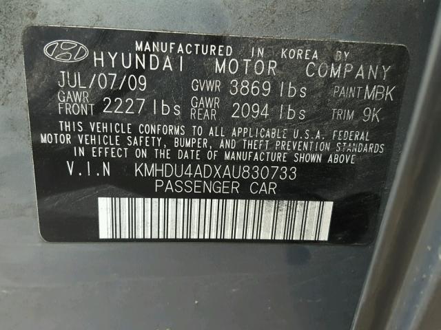 KMHDU4ADXAU830733 - 2010 HYUNDAI ELANTRA BL GREEN photo 10