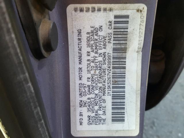 1Y1SK5267VZ438997 - 1997 GEO PRIZM BASE PURPLE photo 10