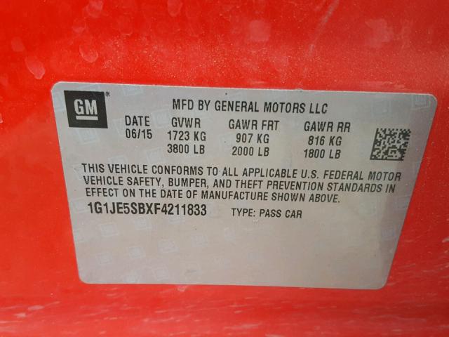 1G1JE5SBXF4211833 - 2015 CHEVROLET SONIC LTZ RED photo 10