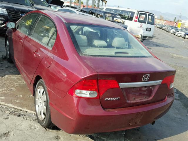 2HGFA16549H364478 - 2009 HONDA CIVIC LX RED photo 3