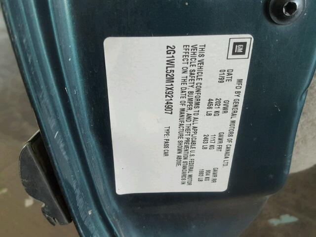 2G1WL52M1X9214907 - 1999 CHEVROLET LUMINA BAS მწვანე ფოტო 10