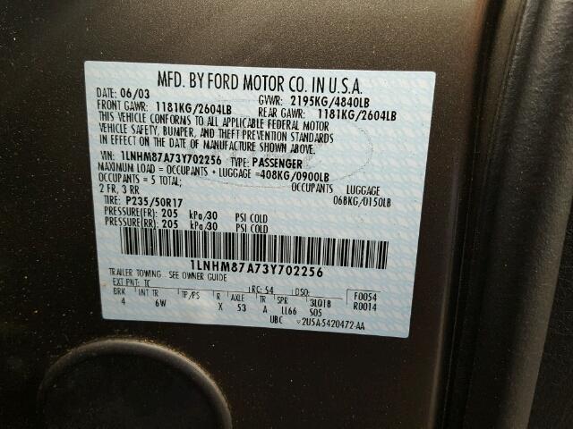 1LNHM87A73Y702256 - 2003 LINCOLN LS 灰色 照片 10