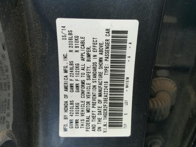 1HGCR2F36EA223419 - 2014 HONDA ACCORD LX CHARCOAL photo 10