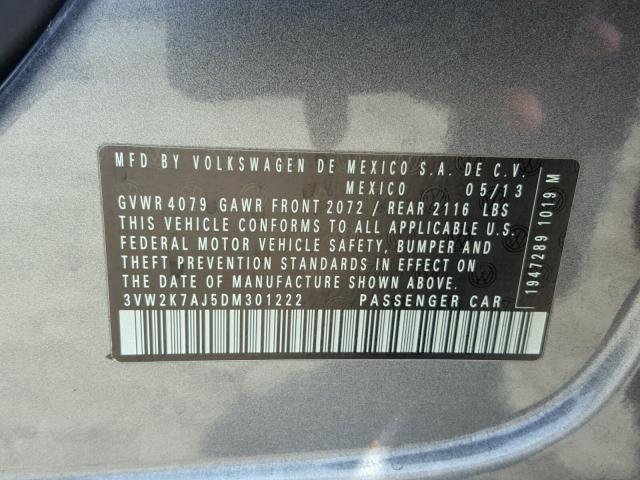 3VW2K7AJ5DM301222 - 2013 VOLKSWAGEN JETTA BASE CHARCOAL photo 10