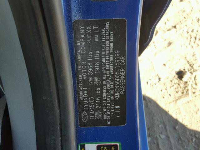 KMHDN56D05U159199 - 2005 HYUNDAI ELANTRA GL BLUE photo 10