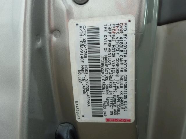 JT2BG22K010580617 - 2001 TOYOTA CAMRY GRAY photo 10