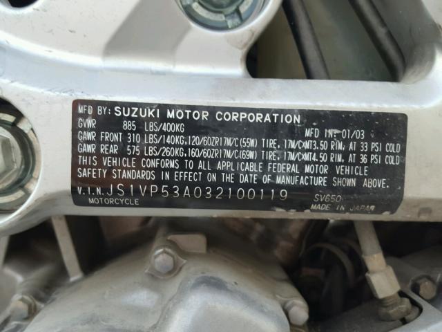 JS1VP53A032100119 - 2003 SUZUKI SV650 BLUE photo 10