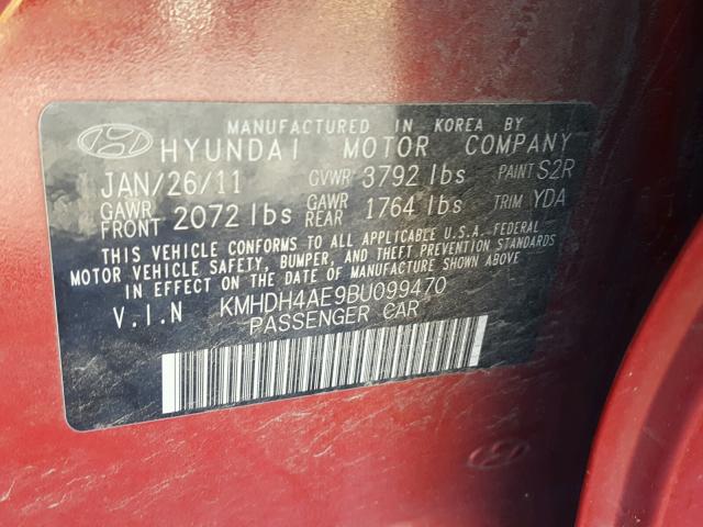 KMHDH4AE9BU099470 - 2011 HYUNDAI ELANTRA RED photo 10