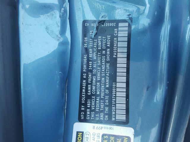 WVWDB71F97V000101 - 2007 VOLKSWAGEN EOS 3.2L S BLUE photo 10