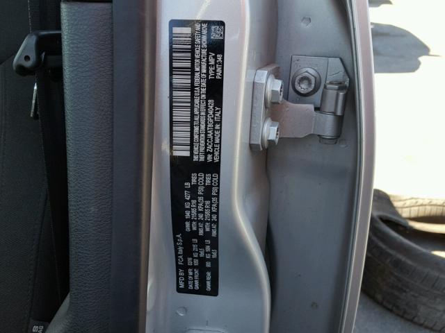 ZACCJAAT8GPD40428 - 2016 JEEP RENEGADE S SILVER photo 10
