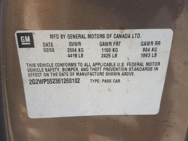 2G2WP552361260102 - 2006 PONTIAC GRAND PRIX ყავისფერი ფოტო 10