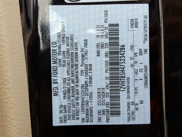 1ZVHT85H475234286 - 2007 FORD MUSTANG BLACK photo 10