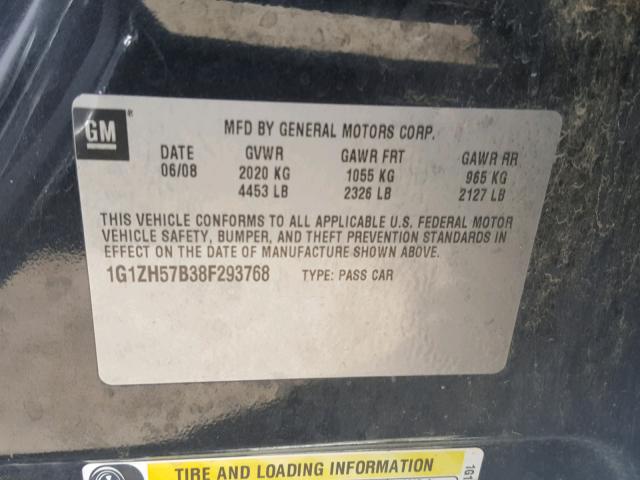 1G1ZH57B38F293768 - 2008 CHEVROLET MALIBU 1LT 黑色 照片 10