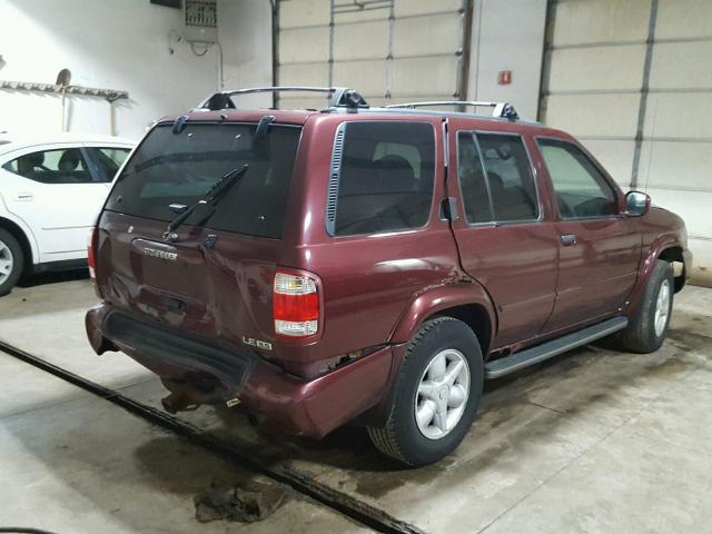 JN8DR09Y51W611919 - 2001 NISSAN PATHFINDER BURGUNDY photo 4