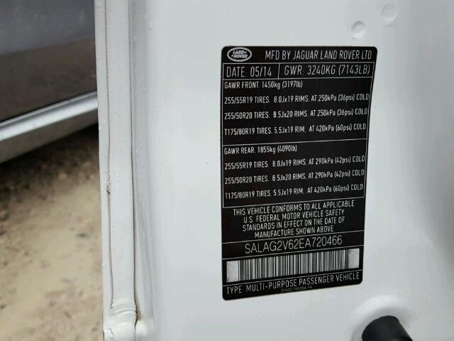 SALAG2V62EA720466 - 2014 LAND ROVER LR4 HSE WHITE photo 10