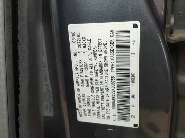 19UUA66276A038758 - 2006 ACURA 3.2TL GRAY photo 10