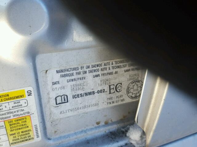 KL1TV55E49B349588 - 2009 CHEVROLET AVEO LS SILVER photo 10