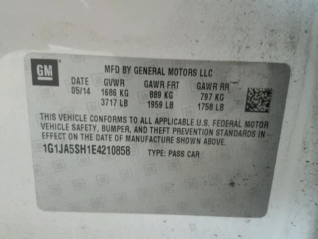 1G1JA5SH1E4210858 - 2014 CHEVROLET SONIC LS Սպիտակ լուսանկար 10